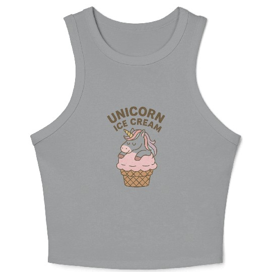 Unicorn Ice Cream Illustration Crop Tank Top