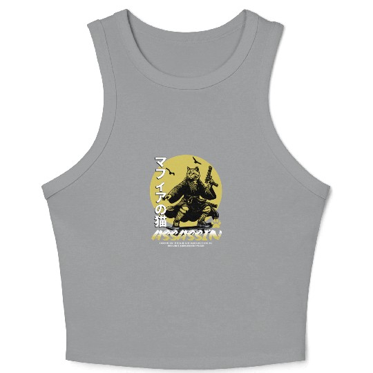 Samurai Cat Martial Arts Illustration Crop Tank Top