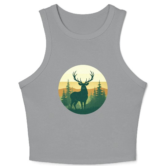Majestic Forest Deer Silhouette Crop Tank Top