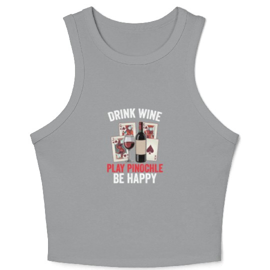 Funny Pinochle And Wine Playing Card Deck Games Crop Tank Top