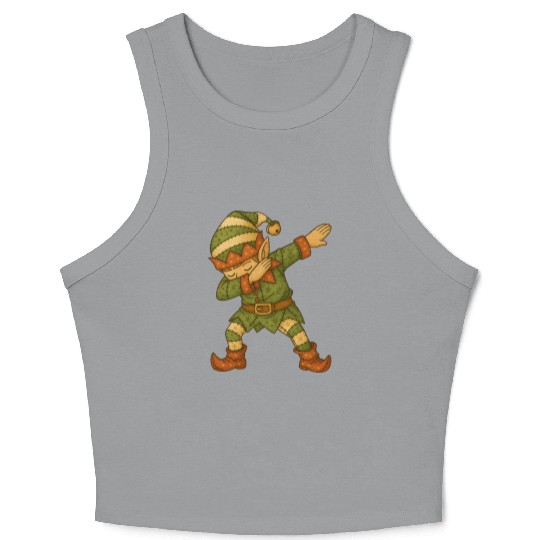 Patchwork Dabbing Elf Christmas Vintage Folk Art Crop Tank Top