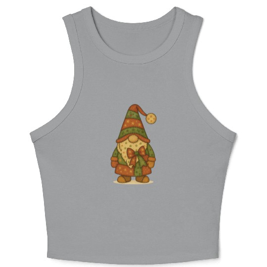 Patchwork Gnome Christmas Vintage Folk Art Crop Tank Top