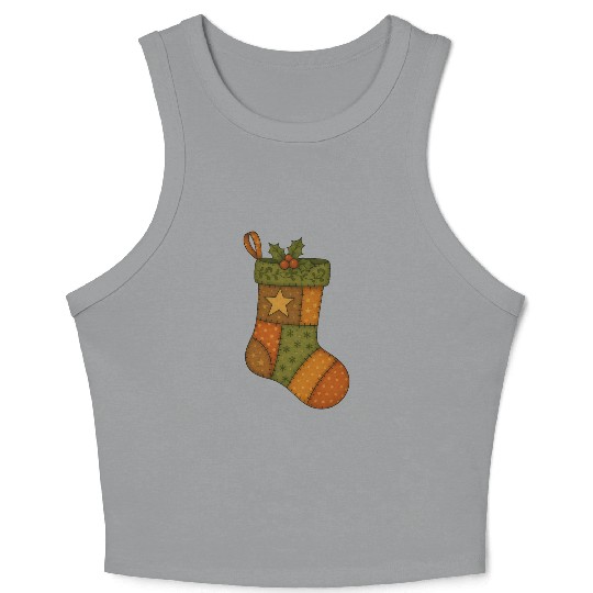 Patchwork Stocking Christmas Vintage Folk Art Crop Tank Top