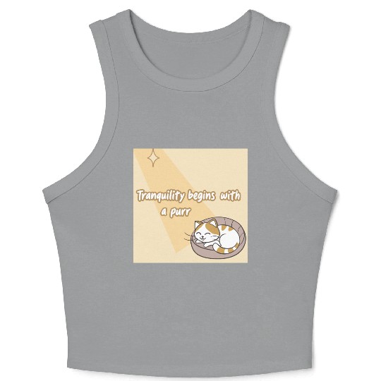 Peaceful Cat Relaxation Illustration Crop Tank Top