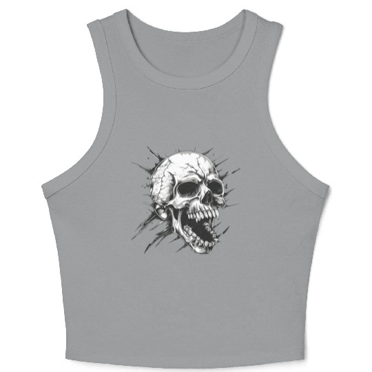 Dark Skull Burst Graphic Design Crop Tank Top