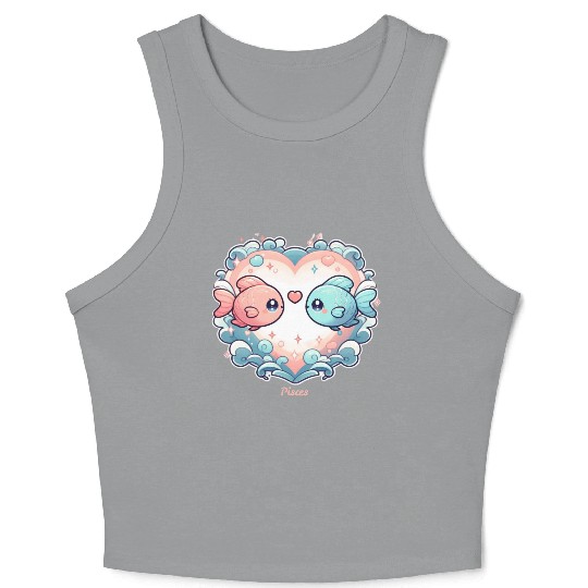 Celestial Pisces Love Heart Illustration Crop Tank Top