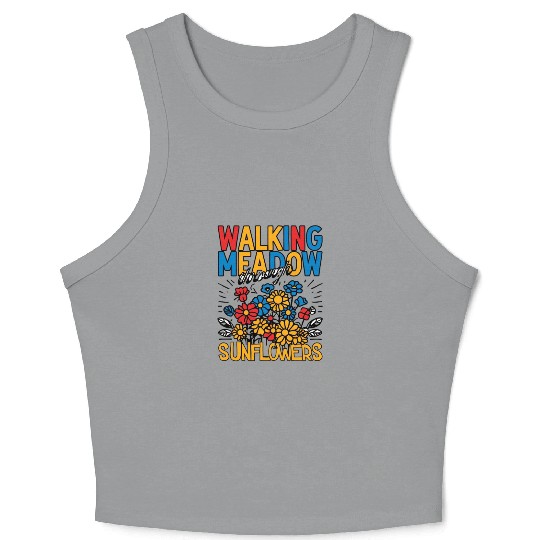 Walking Meadow Sunflowers Design Crop Tank Top