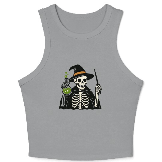 Magical Skeleton Wizard Illustration Crop Tank Top