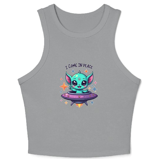 Peaceful  cute Alien- i come in peace Crop Tank Top