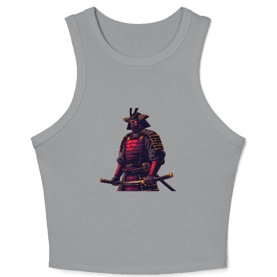 Dark Samurai Warrior Illustration Crop Tank Top