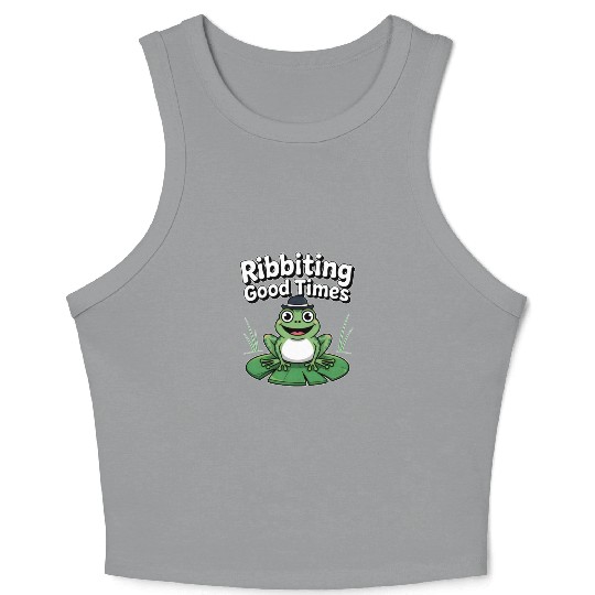 Whimsical Frog with Hat and Lily Pads Crop Tank Top