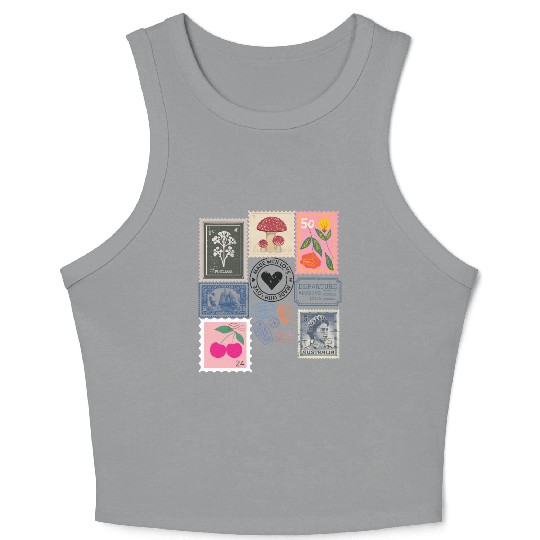 Vintage Stamps Crop Tank Top