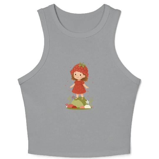 Cute Raspberry Girl Illustration Crop Tank Top