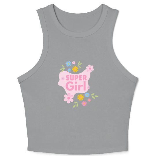 Super Girl Floral Badge Design Crop Tank Top