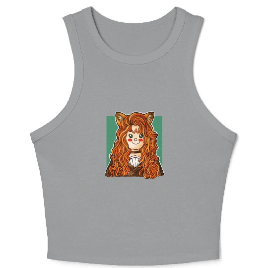 Whimsical Fox Girl – Kawaii Watercolor Crop Tank Top
