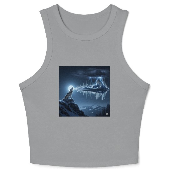 Mystic Mountain Wolf Sound Wave Crop Tank Top