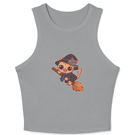 Enchanted Cat Witch with Bat Familiar Crop Tank Top