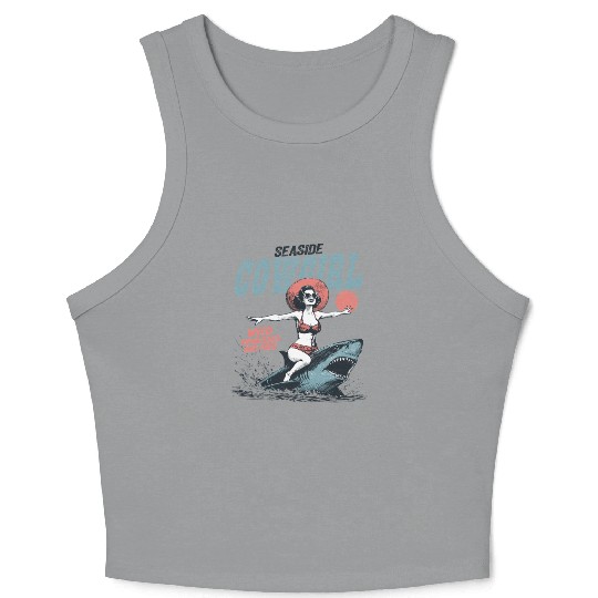 Seaside Cowgirl Shark Adventure retro summer Crop Tank Top
