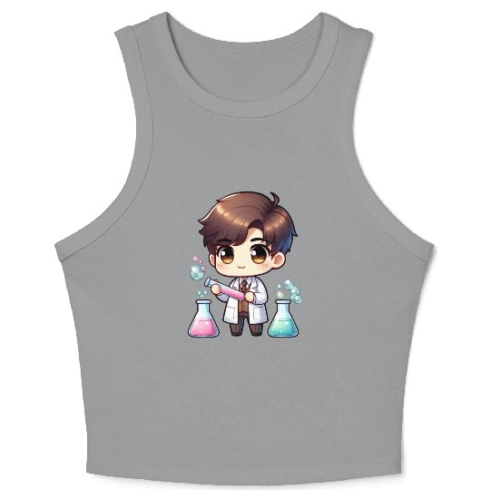 Cute Scientist Chibi Illustration Crop Tank Top