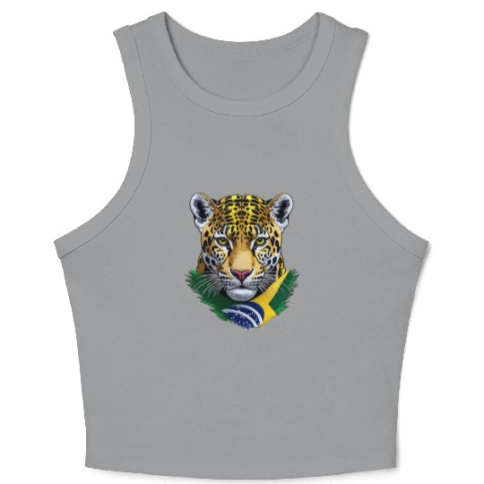 Brazil Jaguar Head Green Yellow Blue National Flag Crop Tank Top