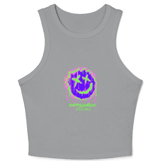 Neon Graffiti Smile Face Design Crop Tank Top
