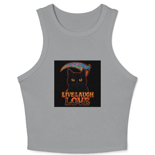 Black Cat Psychedelic Live Laugh Love Crop Tank Top