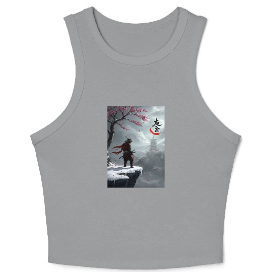 Samurai Warrior Under Cherry Blossom Tree Crop Tank Top