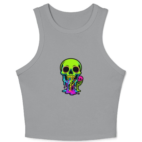 Neon Melting Skull with Small Skeleton Crop Tank Top