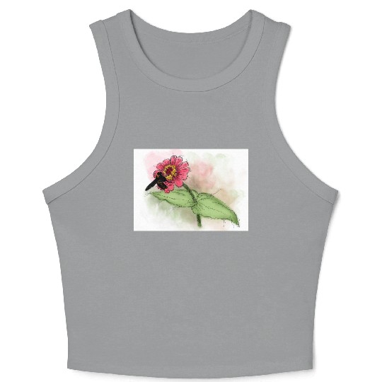 Wildflower and Bumblebee Illustration Crop Tank Top