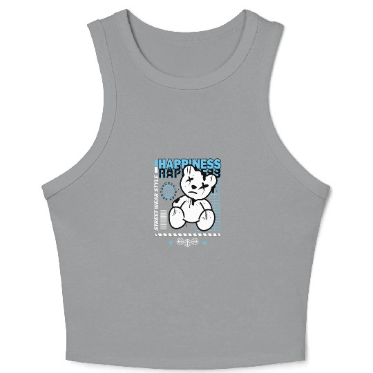 Urban Graffiti Teddy Bear Design Crop Tank Top