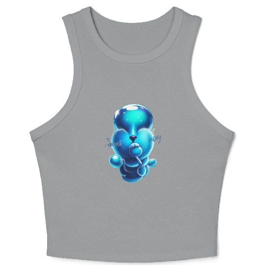Whimsical Blue Bear with Lollipop Crop Tank Top