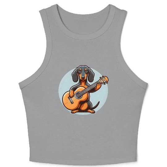Dachshund Guitar Player Cartoon Crop Tank Top