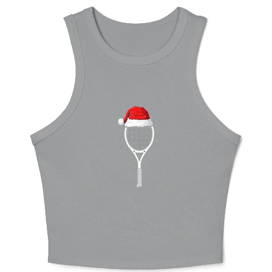Festive Tennis Racket with Santa Hat Crop Tank Top