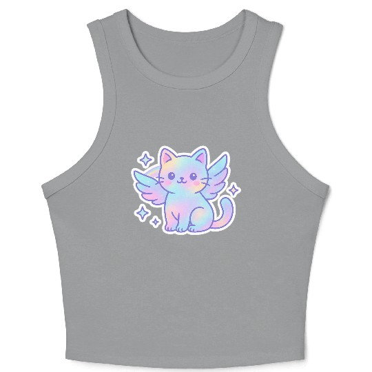 Celestial Winged Cat Illustration Crop Tank Top