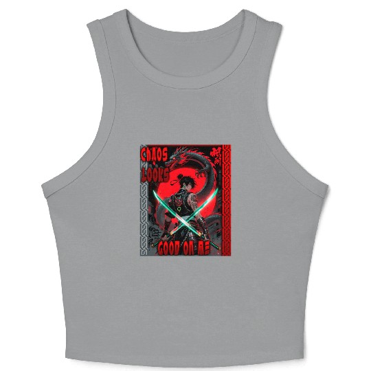 Cyberpunk Samurai with Dragon Crop Tank Top