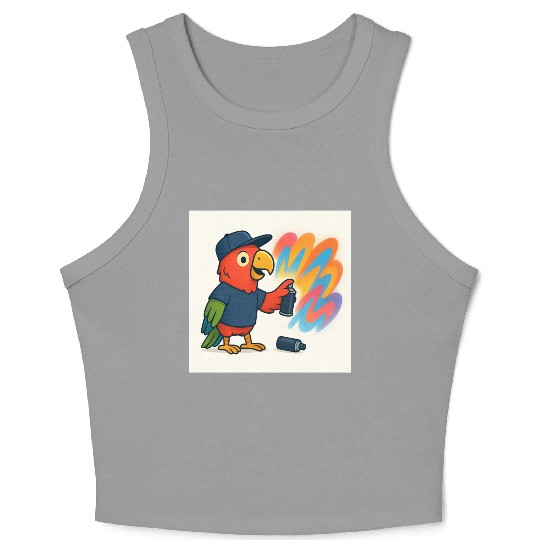 Colorful Graffiti Parrot Illustration Crop Tank Top