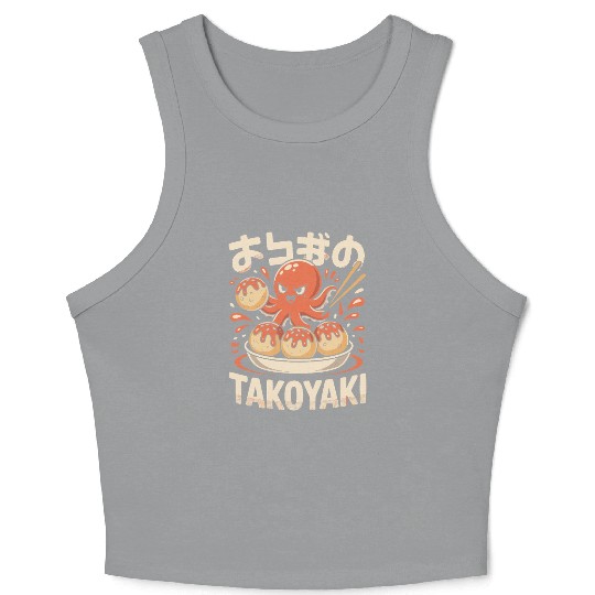 Octopus Serving Takoyaki Illustration Crop Tank Top