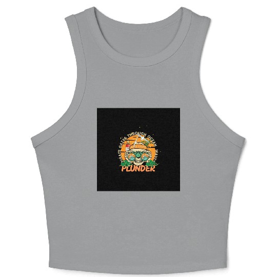 Pirate Skull with Binoculars – Ocean Waves Plunder Crop Tank Top