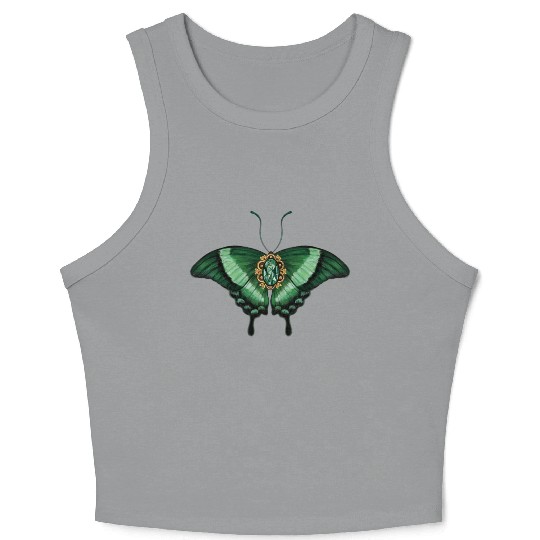 May Emerald Peacock Butterfly Gemstone Design Crop Tank Top