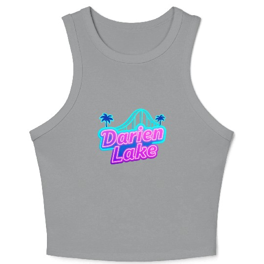 Neon Daren Lake Sign with Roller Coaster and Palms Crop Tank Top