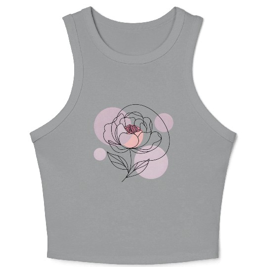 Elegant Line Art Rose with Soft Pastel Circles Crop Tank Top