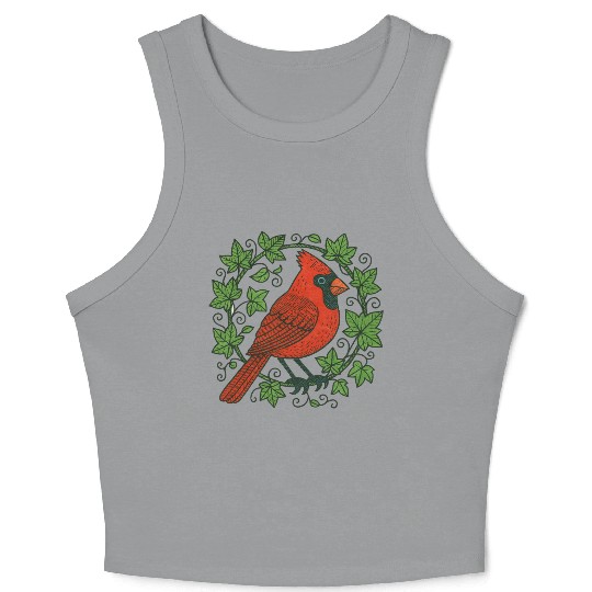 Vibrant Cardinal Amidst Ivy Leaves Crop Tank Top