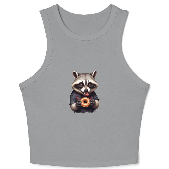 Vampire Racoon with Donut Illustration Crop Tank Top
