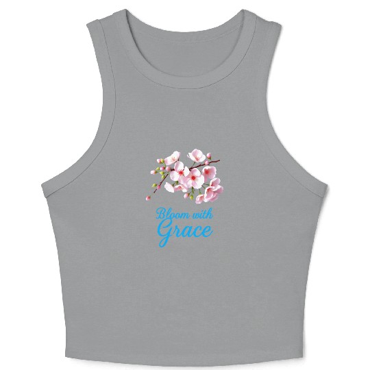 Cherry Blossom Bloom with Grace Text Crop Tank Top