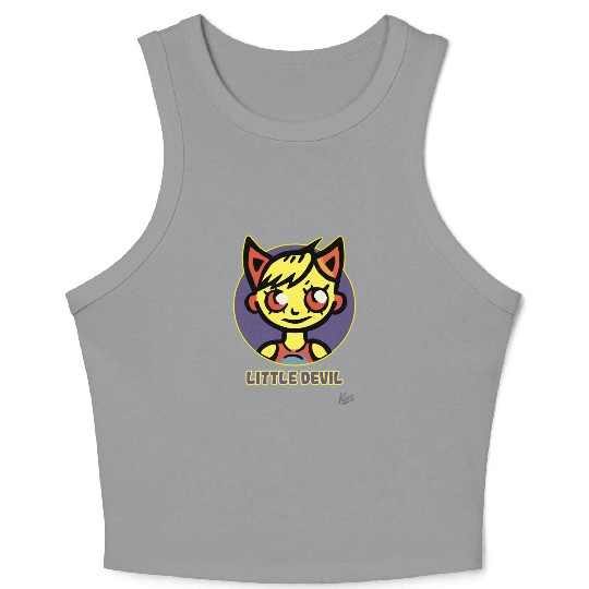 Cute Little Devil Cartoon Illustration Crop Tank Top
