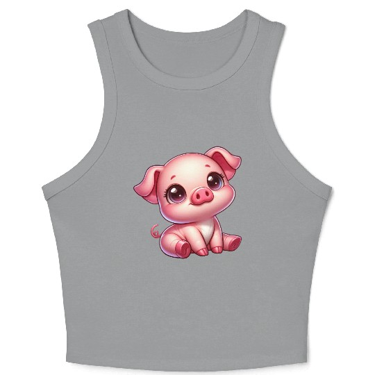 Cute piglet cartoon farm kawaii agriculture farmer Crop Tank Top