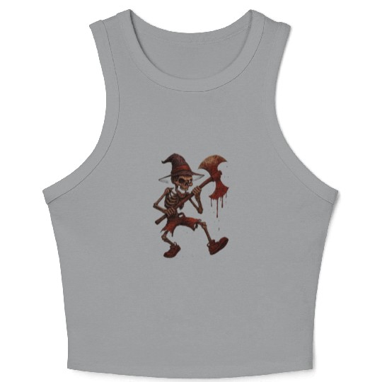 Haunted Skeleton Witch on Battle Axe Crop Tank Top