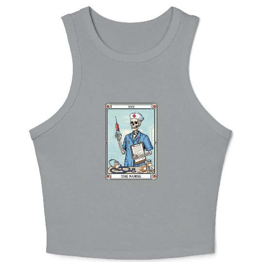 Skeleton Nurse Tarot Card Halloween Crop Tank Top