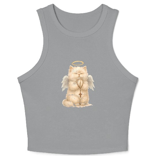Heavenly Praying Cat with Angel Wings Crop Tank Top
