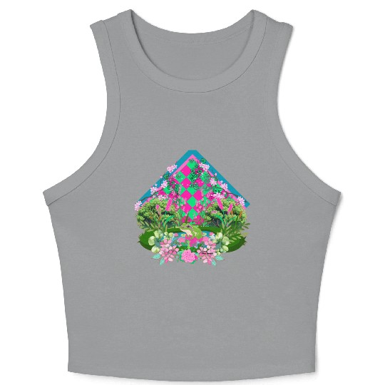 Frog in pink and green  Crop Tank Top